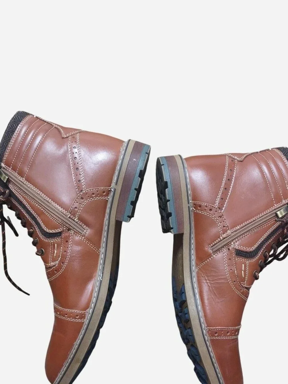 Arkbird Oxford Men's Brown Leather Upper Lace-Up & Zip Ankle Boots Sz 13
